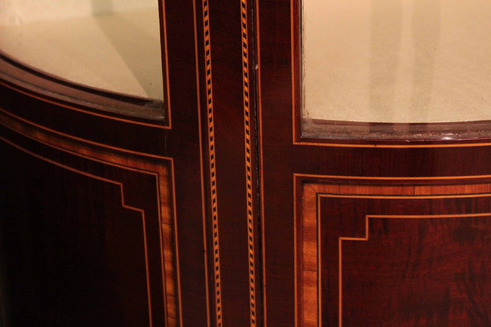 A Fine Quality Pair of Edwardian Inlaid Bow-front Glazed Display Cabinets View VII
