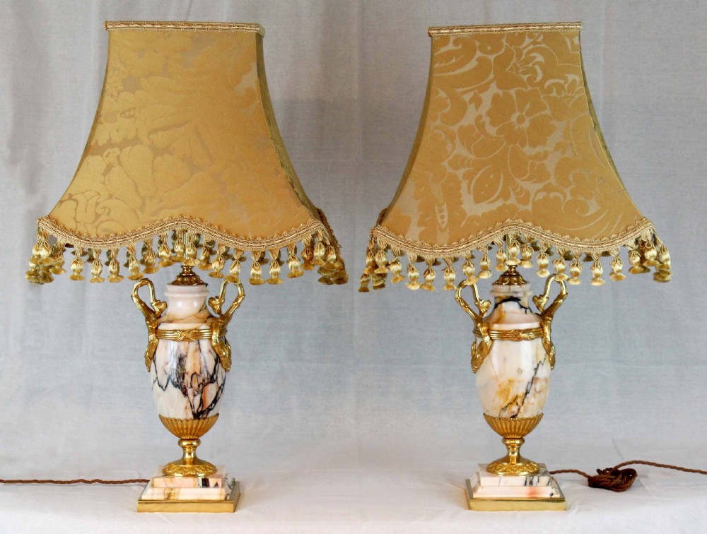 A Late 19th C. Pair of French Marble and Ormolu Table Lamps