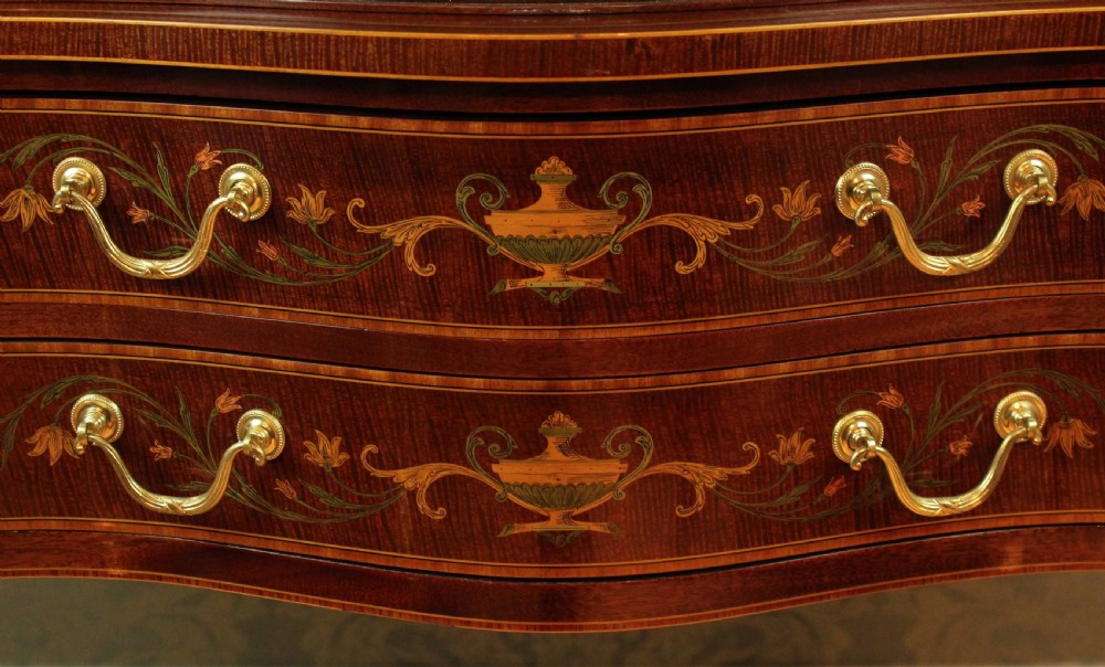 An Exhibition Quality Late Victorian Mahogany Inlaid Serpentine Display Cabinet By Maple & Co View II