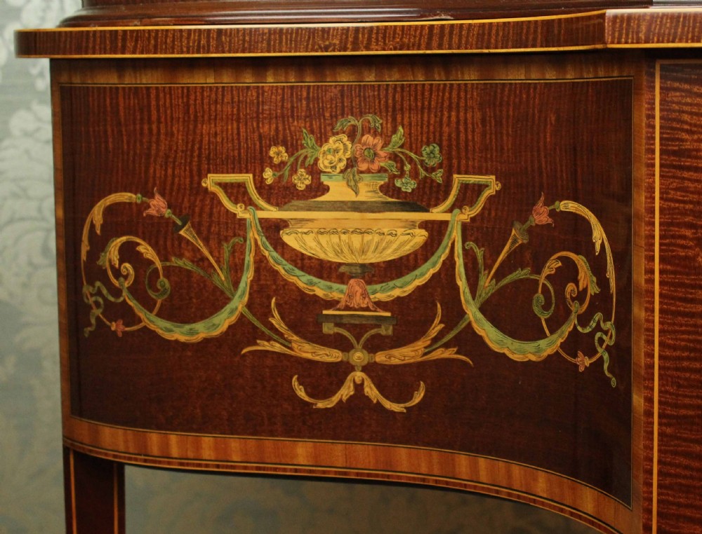 An Exhibition Quality Late Victorian Mahogany Inlaid Serpentine Display Cabinet By Maple & Co View V
