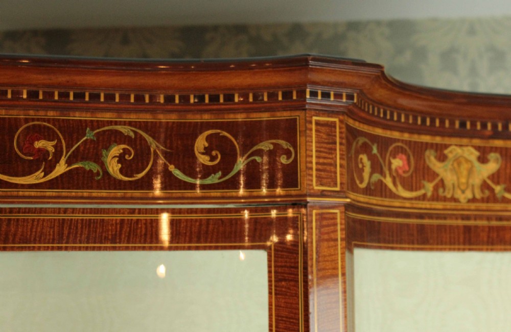An Exhibition Quality Late Victorian Mahogany Inlaid Serpentine Display Cabinet By Maple & Co View VI