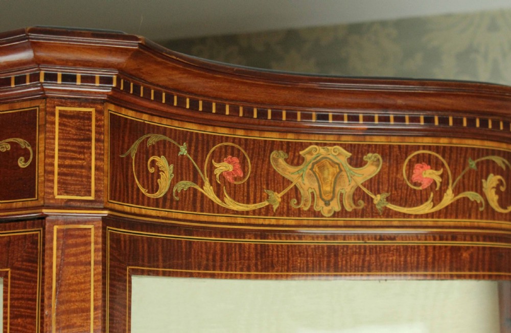 An Exhibition Quality Late Victorian Mahogany Inlaid Serpentine Display Cabinet By Maple & Co View VII