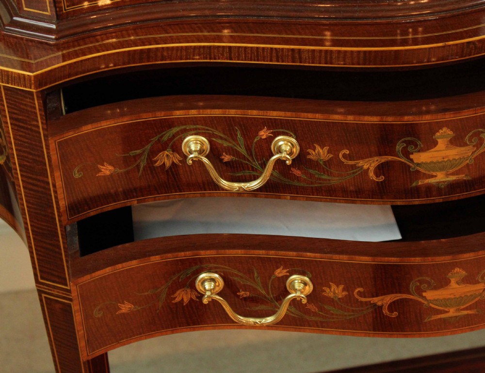 An Exhibition Quality Late Victorian Mahogany Inlaid Serpentine Display Cabinet By Maple & Co View VIII