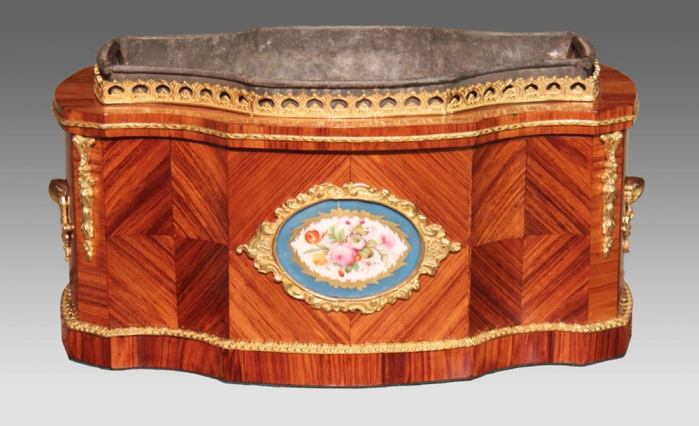 A Fine Victorian Kingwood and Ormolu mounted Table Top Jardiniere with Painted Plaques