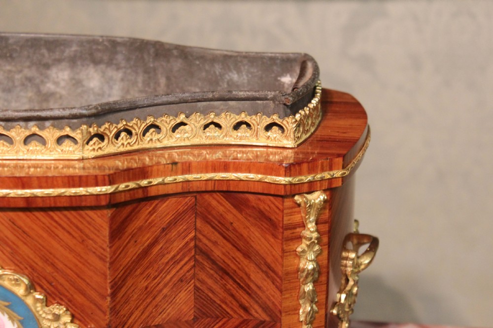 A Fine Victorian Kingwood and Ormolu mounted Table Top Jardiniere with Painted Plaques View III