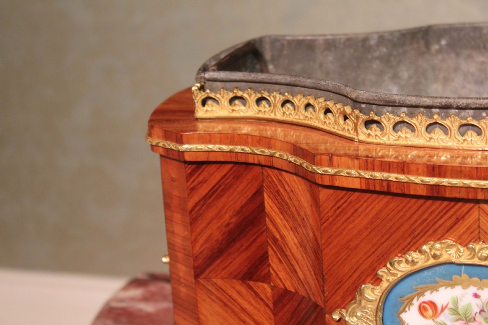 A Fine Victorian Kingwood and Ormolu mounted Table Top Jardiniere with Painted Plaques View V