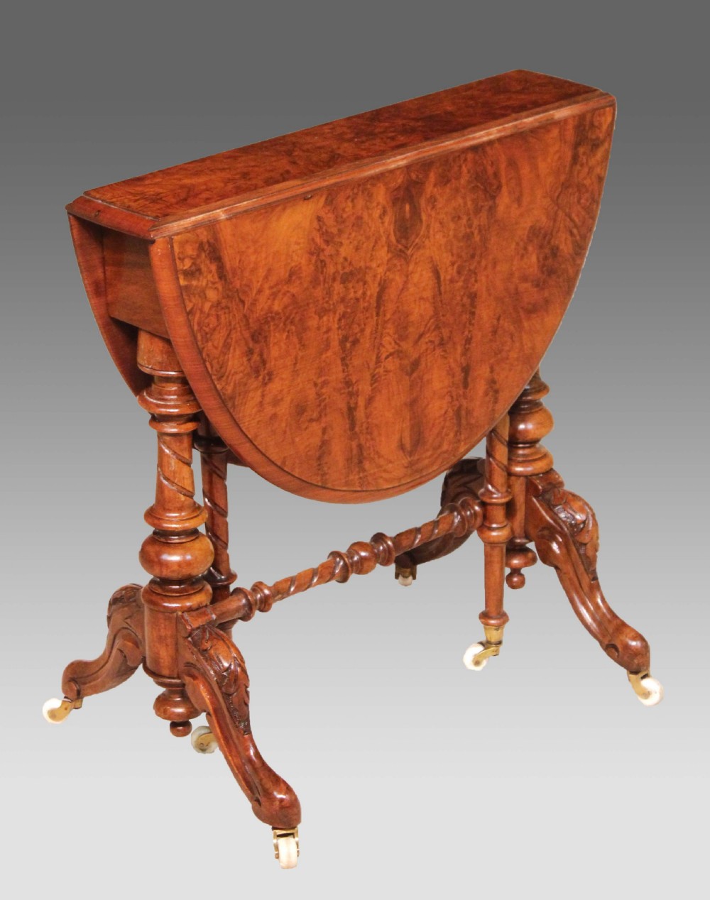 An Exquisite Victorian Burr Walnut Cabriole Leg Baby Sutherland Table