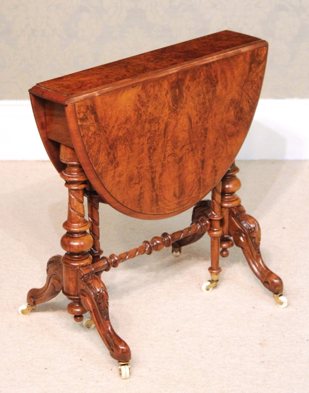 An Exquisite Victorian Burr Walnut Cabriole Leg Baby Sutherland Table View II