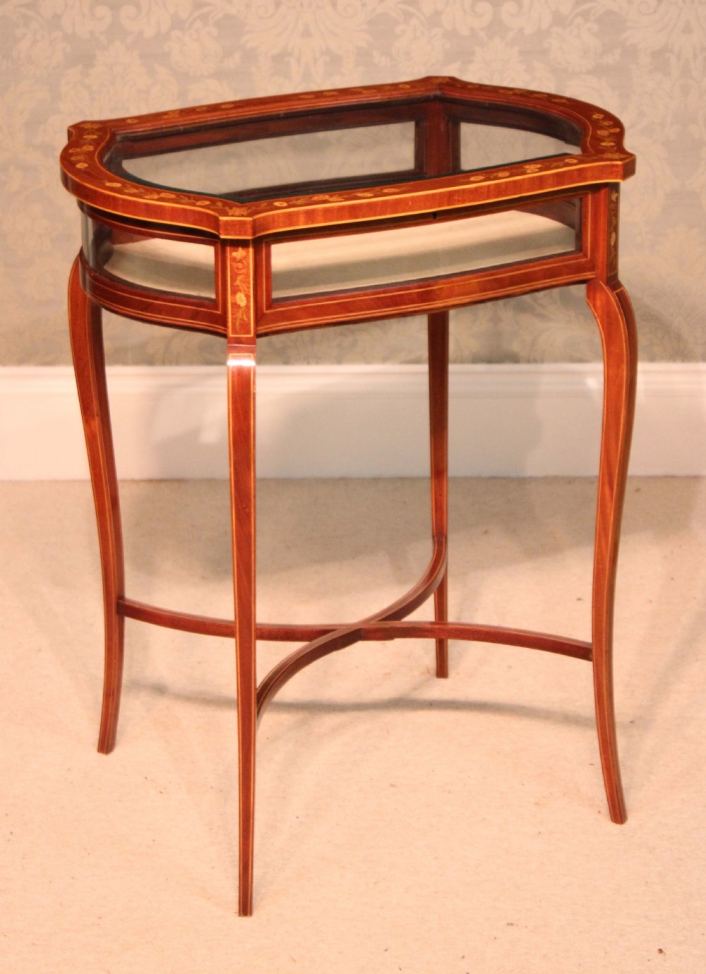 A Fine Quality Late Victorian Mahogany Inlaid Serpentine Shaped Bijouterie Table View II