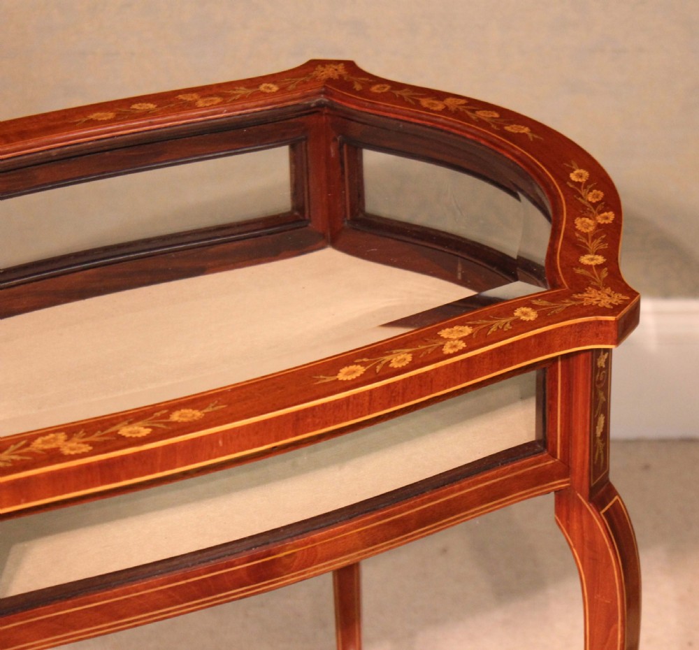 A Fine Quality Late Victorian Mahogany Inlaid Serpentine Shaped Bijouterie Table View IV