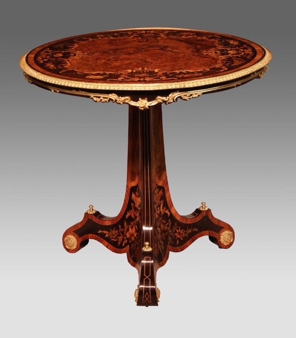 An Exceptionally fine Inlaid Walnut and Kingwood Marquetry Centre Table attributed to Edward Holmes Baldock