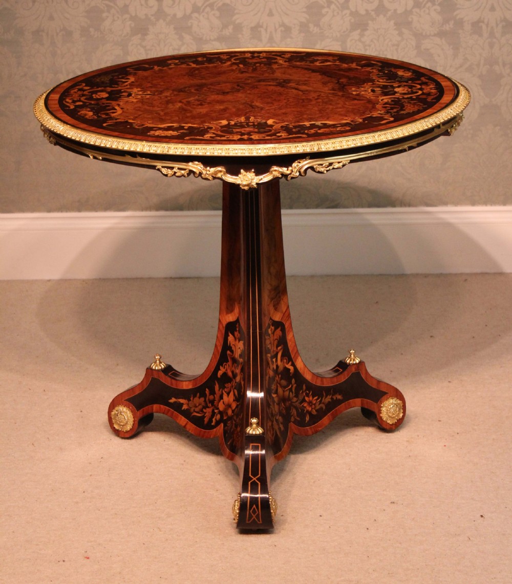 An Exceptionally fine Inlaid Walnut and Kingwood Marquetry Centre Table attributed to Edward Holmes Baldock View II
