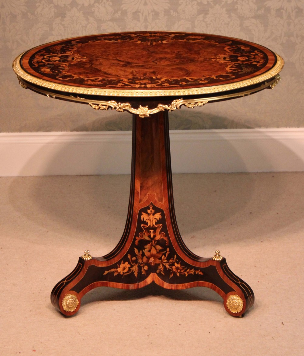 An Exceptionally fine Inlaid Walnut and Kingwood Marquetry Centre Table attributed to Edward Holmes Baldock View III