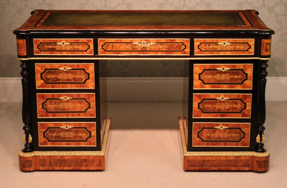 An Exceptional Exhibition Quality inlaid Partners Desk in the style of Holland and Sons. View II