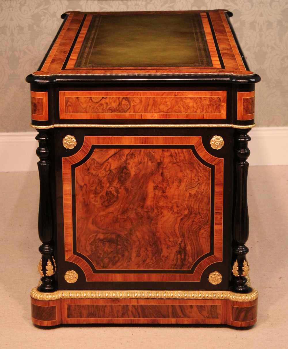 An Exceptional Exhibition Quality inlaid Partners Desk in the style of Holland and Sons. View IV