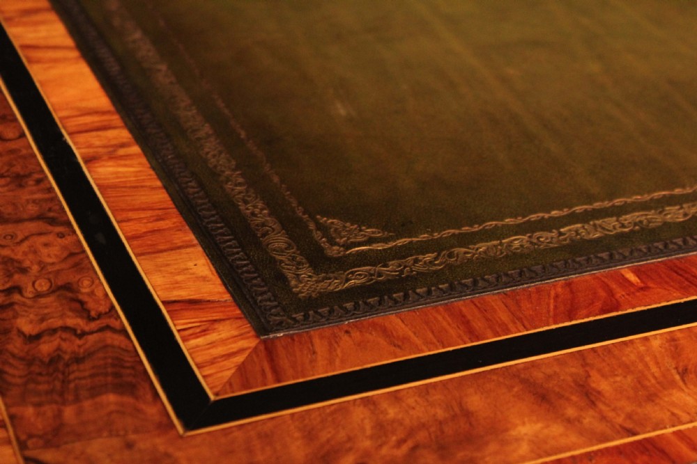 An Exceptional Exhibition Quality inlaid Partners Desk in the style of Holland and Sons. View IX