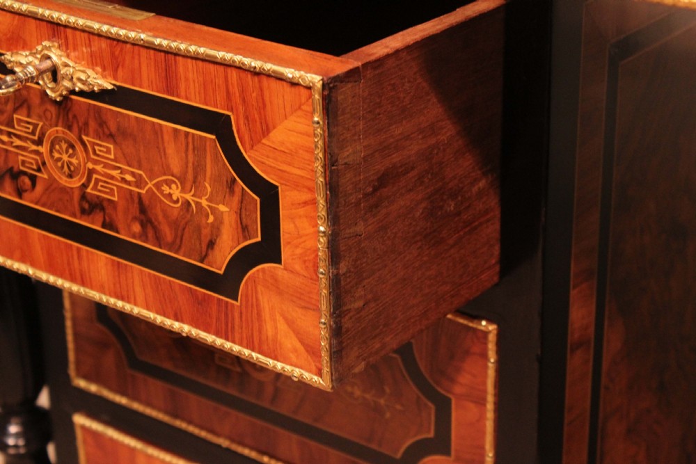 An Exceptional Exhibition Quality inlaid Partners Desk in the style of Holland and Sons. View XIV