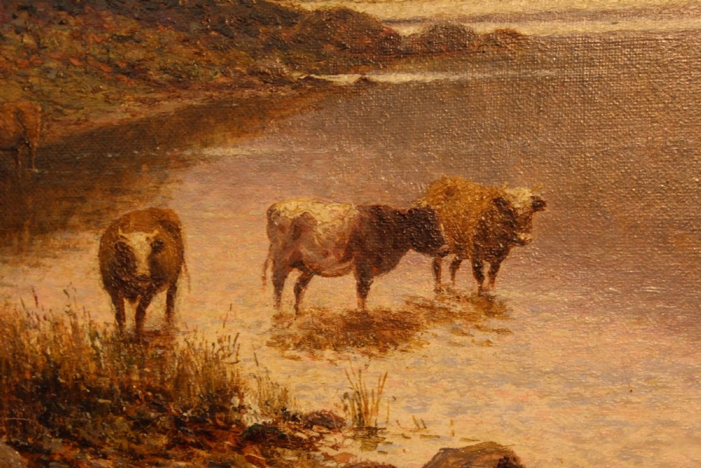 ALFRED AUGUSTUS GLENDENING SR. (1840 - 1910), River landscape with cattle, Oil on canvas, signed to lower left. View III