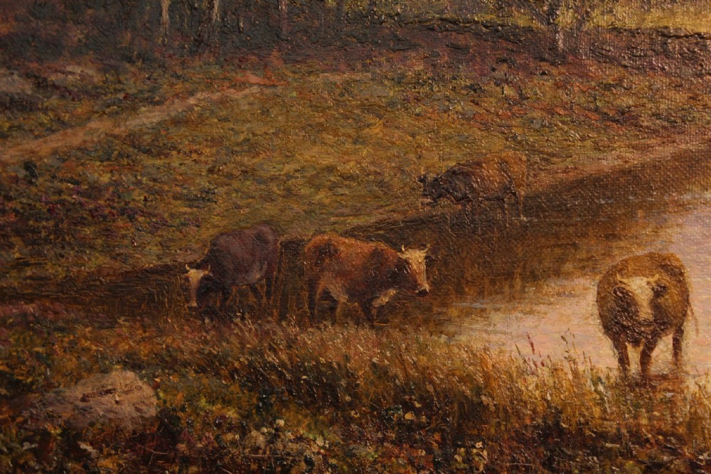 ALFRED AUGUSTUS GLENDENING SR. (1840 - 1910), River landscape with cattle, Oil on canvas, signed to lower left. View IV