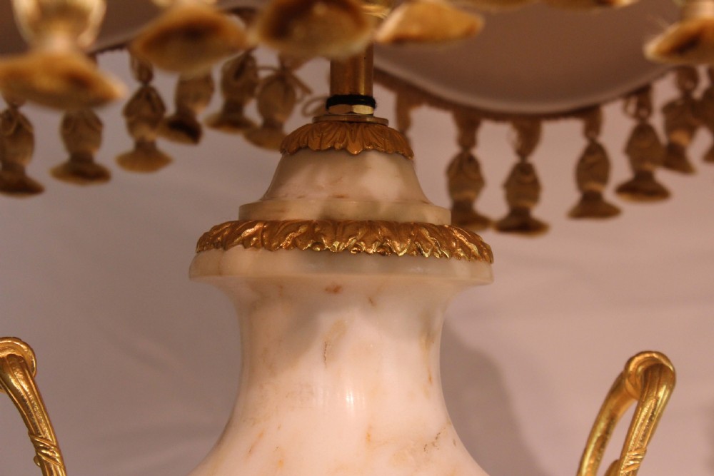 A Fine Quality Late 19th Century Carrera Marble and Ormolu Pair of Table Lamps View III
