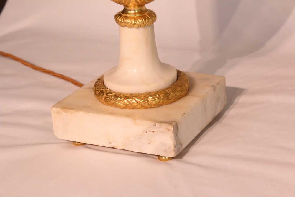 A Fine Quality Late 19th Century Carrera Marble and Ormolu Pair of Table Lamps View V