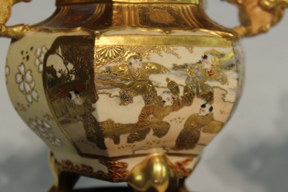 The Quality Late 19th Century Satsuma Pair of Vase and Covers on Stands. View II