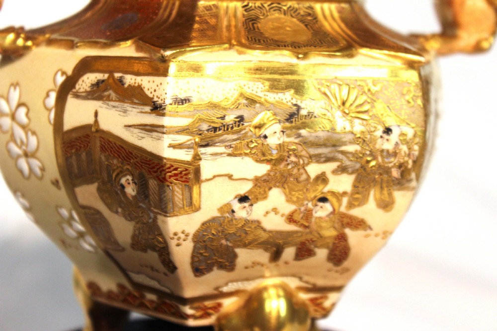 The Quality Late 19th Century Satsuma Pair of Vase and Covers on Stands. View III