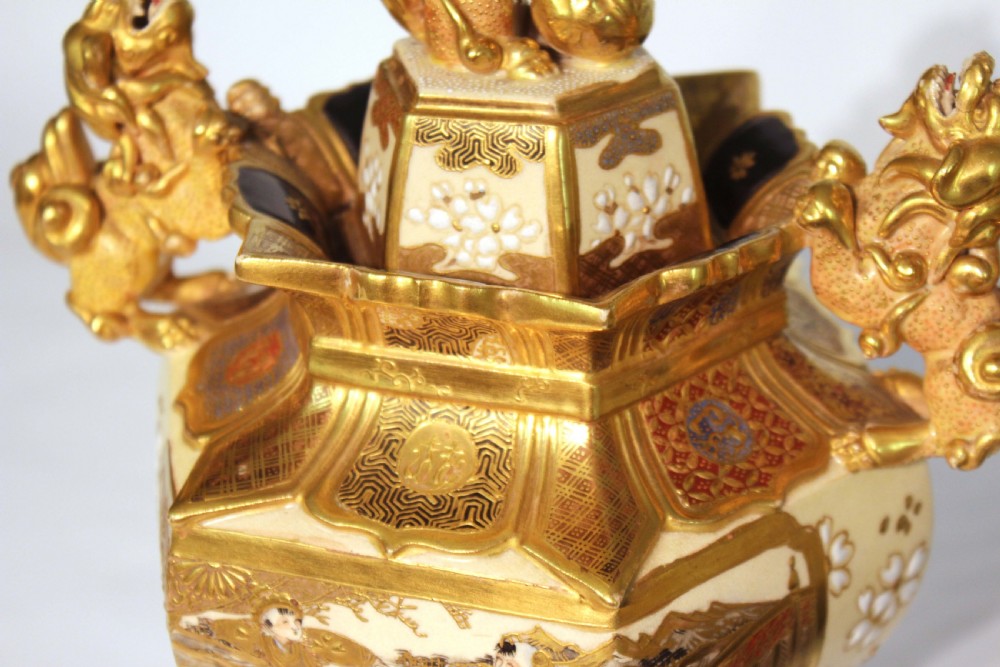 The Quality Late 19th Century Satsuma Pair of Vase and Covers on Stands. View VII