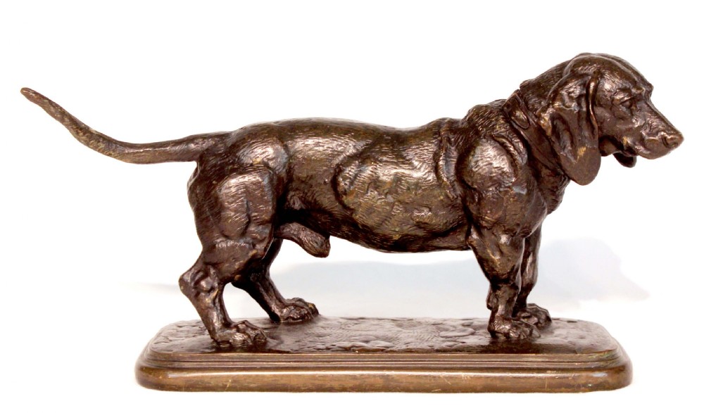 The Fine Quality Late 19th Century French Bronze ”Basset Debout” by Antoine-Louis Barye, signed 