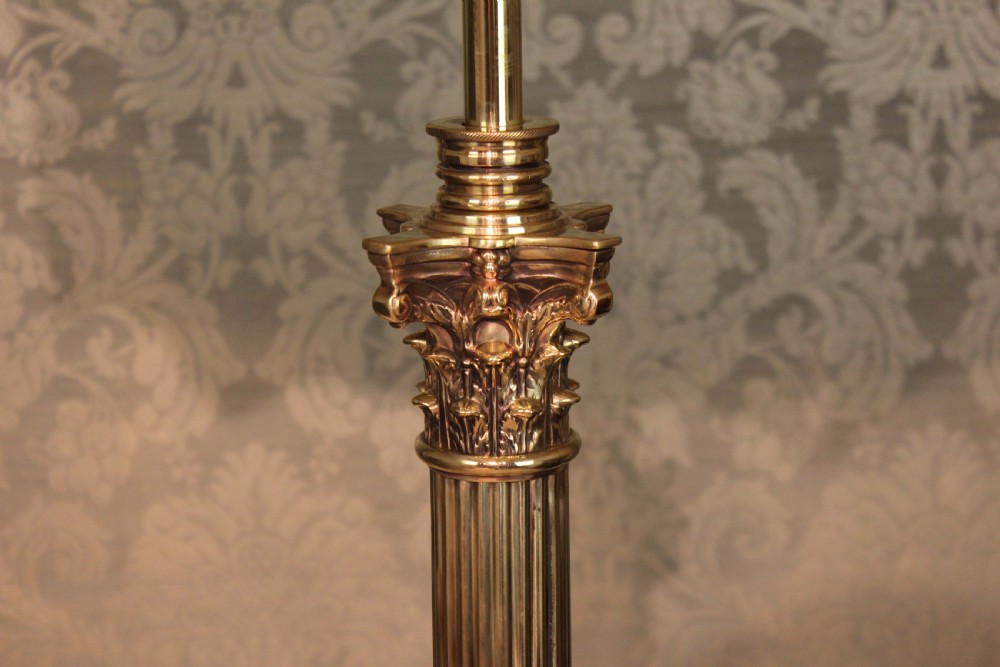 The Quality Edwardian Brass Corinthian Column Standing Lamp. View II