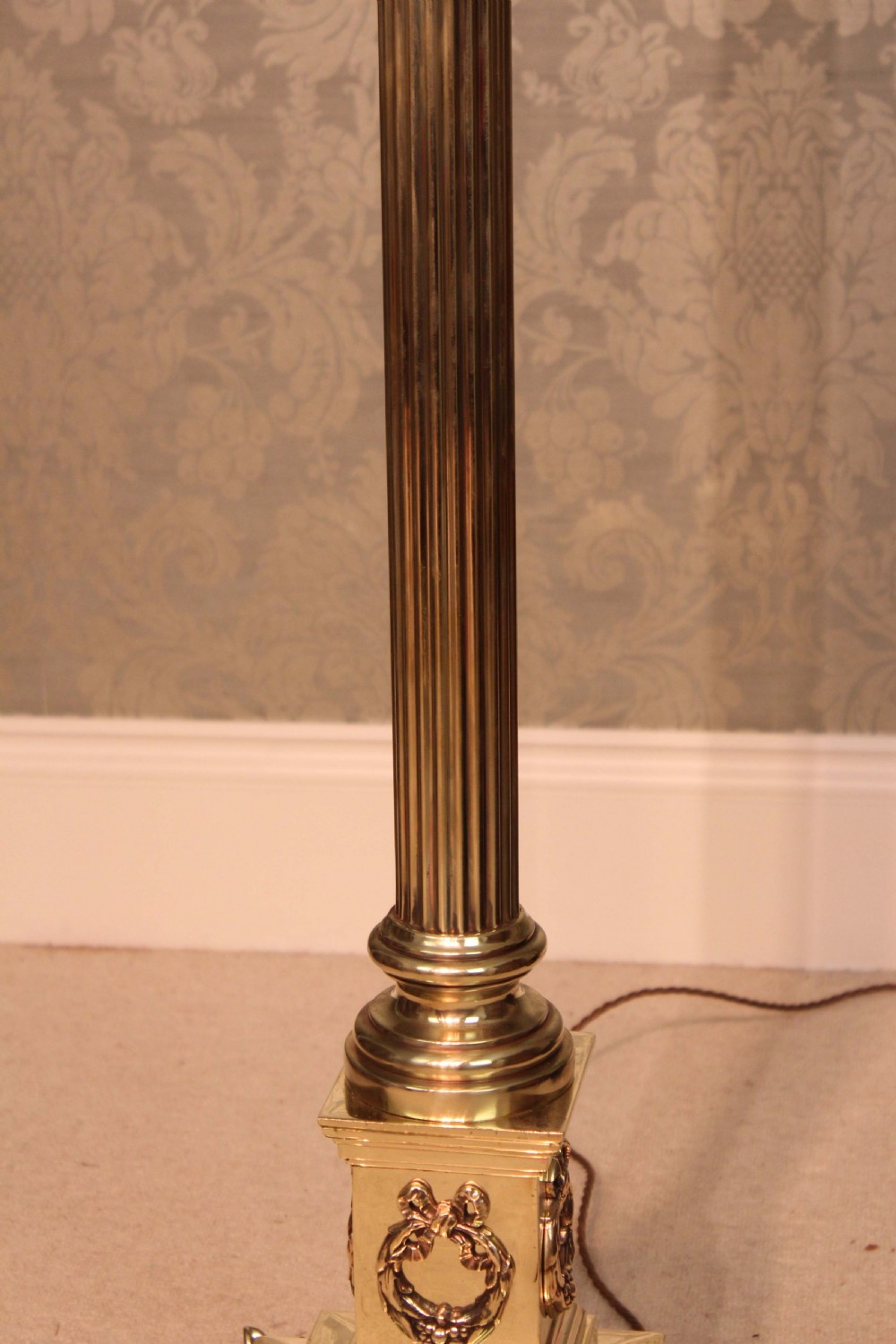 The Quality Edwardian Brass Corinthian Column Standing Lamp. View IV