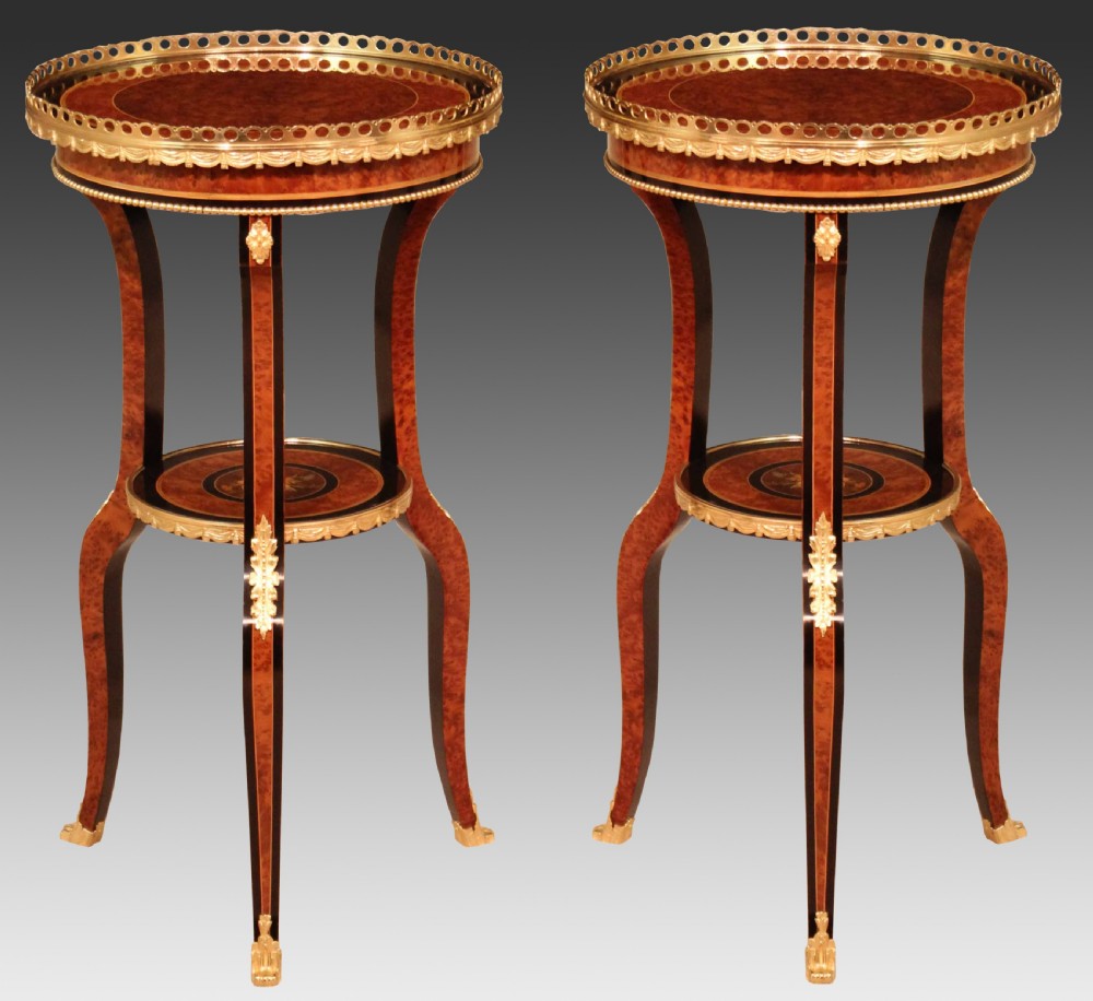 An Exhibition Quality Pair of Edwards and Roberts French Style Inlaid and Ormolu Mounted Side Tables
