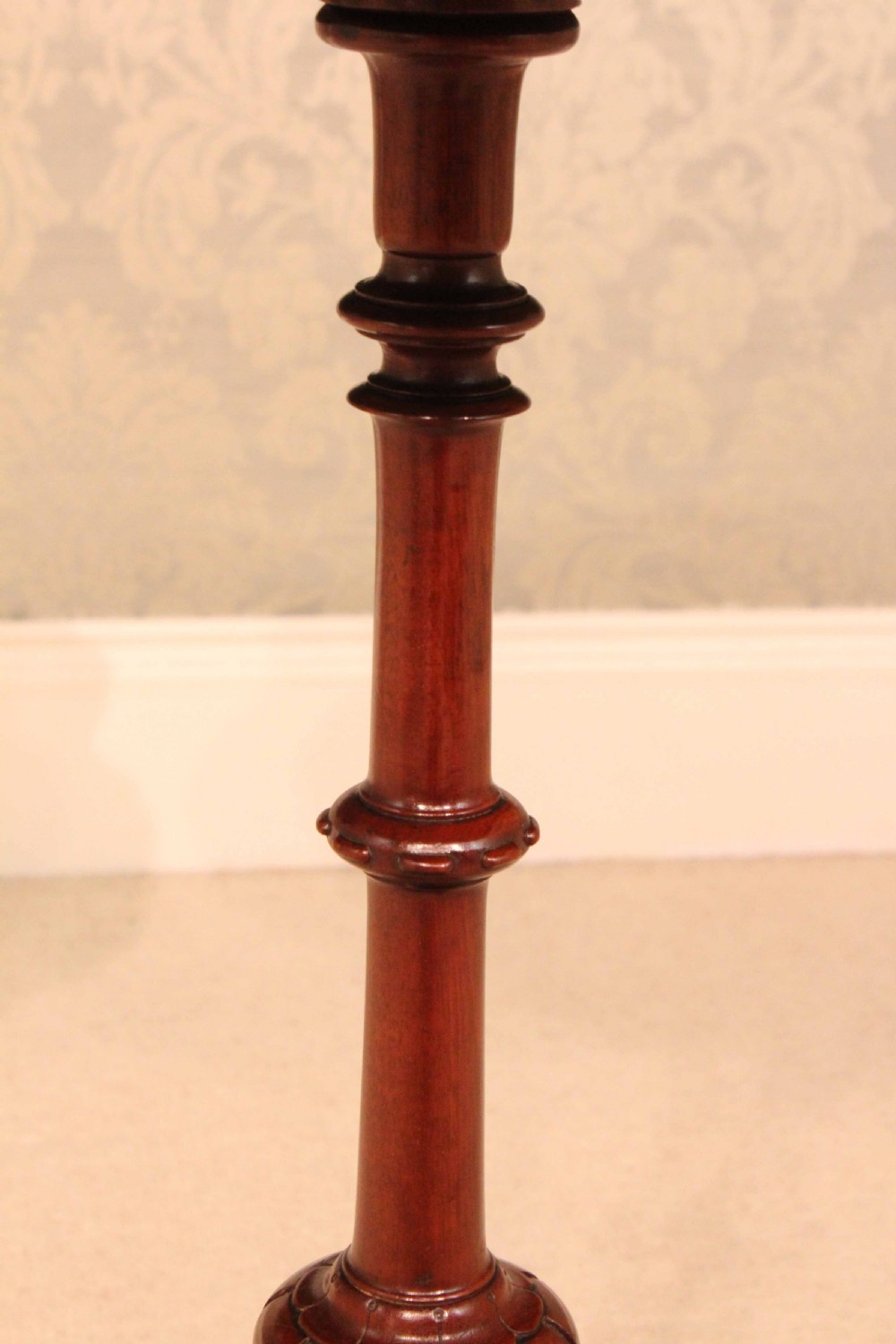 A Fine Quality Victorian Burr-Walnut Inlaid Scallop edge Tripod Table View IV