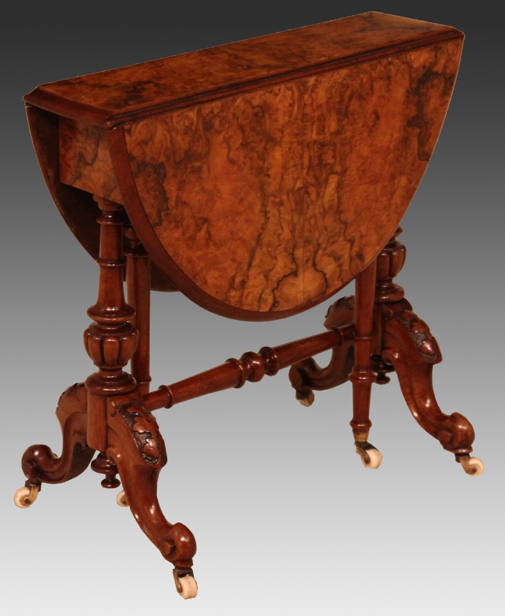 An Exquisite Victorian Burr Walnut Cabriole Leg Baby Sutherland Table