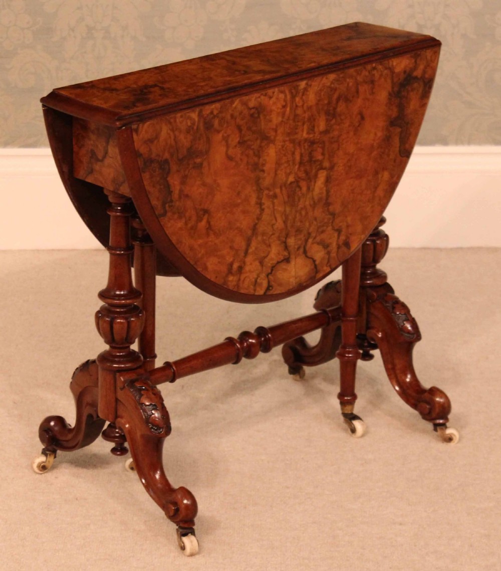 An Exquisite Victorian Burr Walnut Cabriole Leg Baby Sutherland Table View V