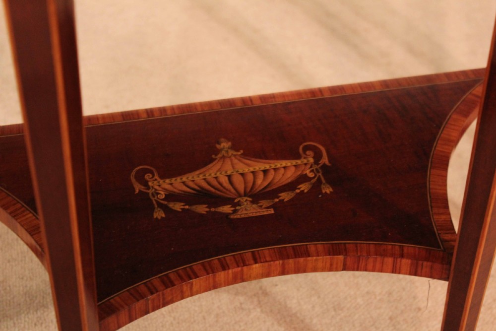 A Pair of Exhibition Quality Late Victorian Mahogany Inlaid Demi Lune Side Tables By Edwards & Roberts View III