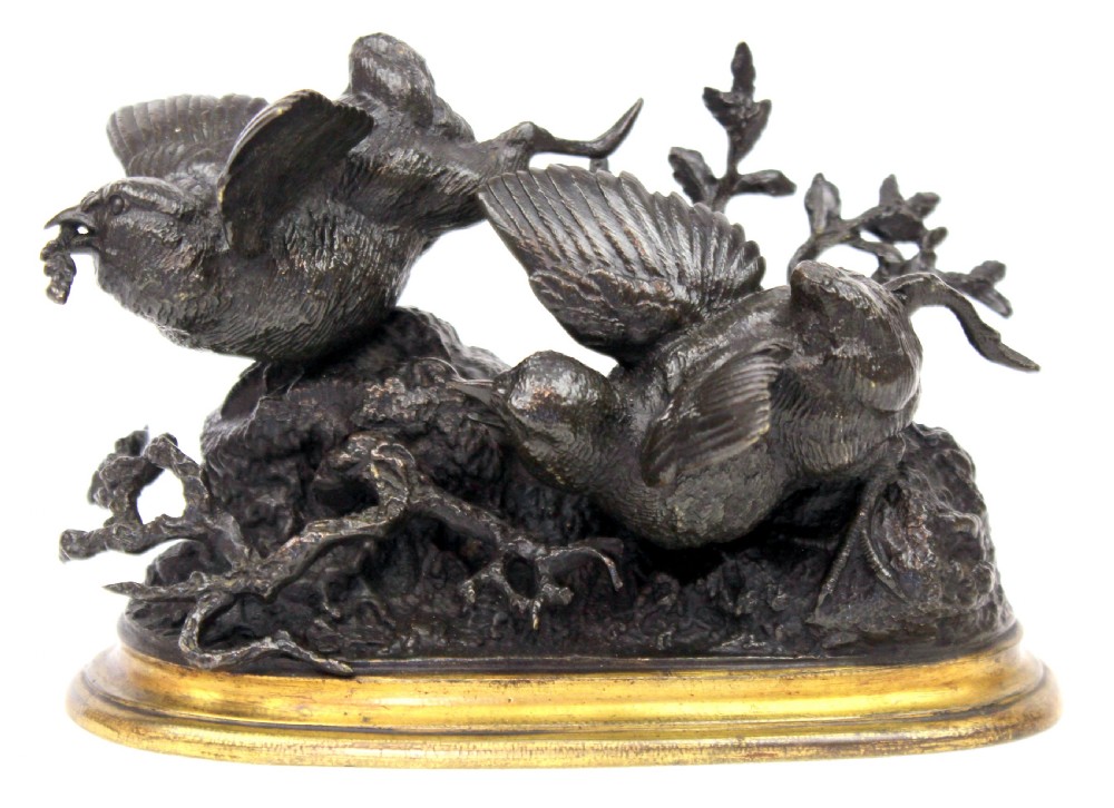 Ferdinand Pautrot (1832-1874) A 19th Century French Bronze Bird Group