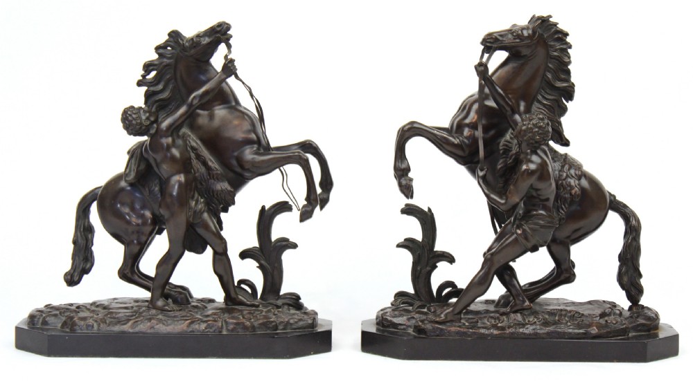 A Fine Pair of 19th Century Bronze Marley Horses with Figures.