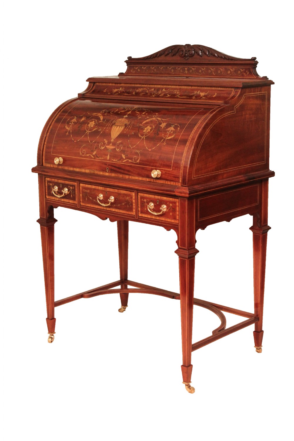 A Beautiful Late Victorian Inlaid Mahogany cylinder desk