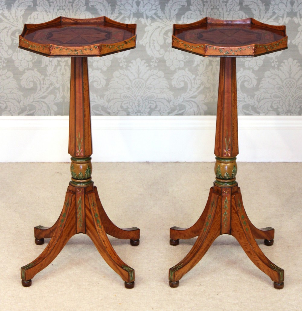 A Quality Pair of Edwardian Inlaid and Painted Satinwood Side Tables View II