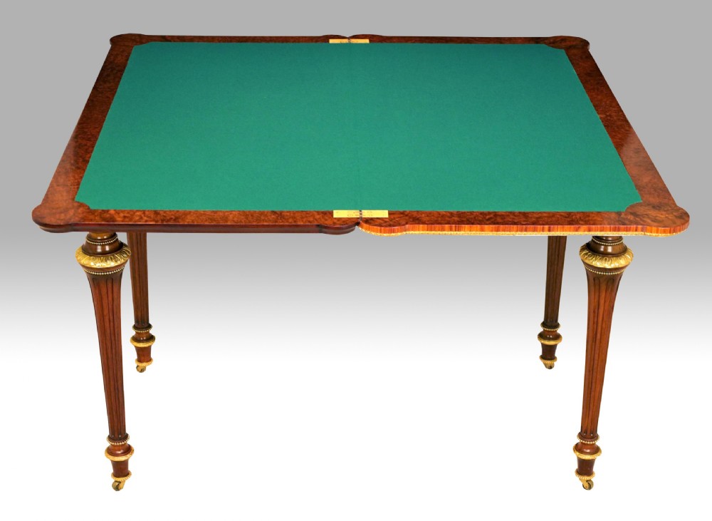 Exhibition Quality Victorian Burr Walnut Inlaid & Ormolu Card Table View II