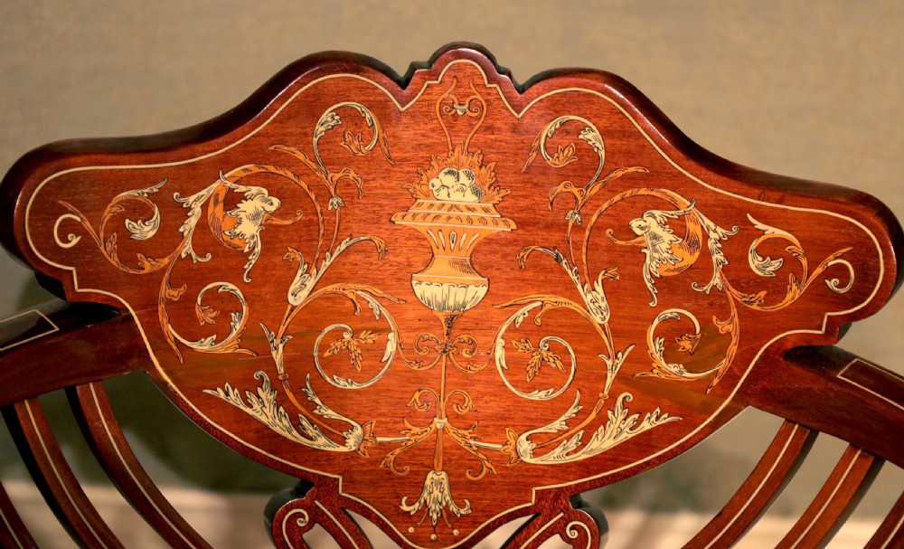 A Quality Pair of Late Victorian Mahogany Inlaid Arm Chairs View III