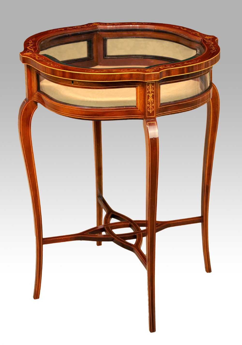 A Fine Quality Late Victorian Mahogany Inlaid Shaped Bijout