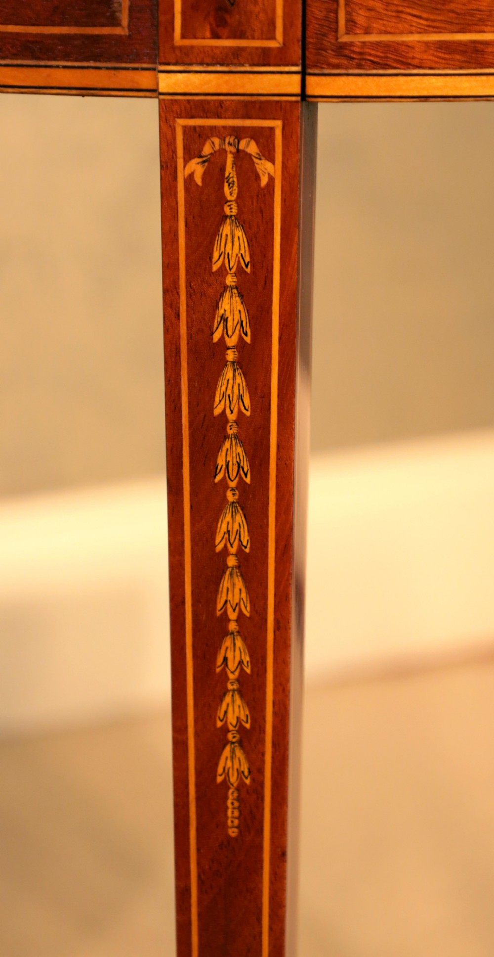 An Exhibition Quality Late Victorian Mahogany Inlaid Demi Lune Table View III