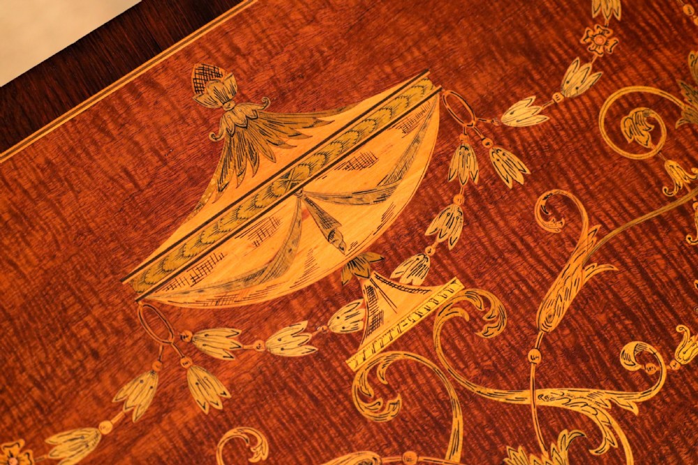 An Exhibition Quality Late Victorian Mahogany Inlaid Demi Lune Table View VI