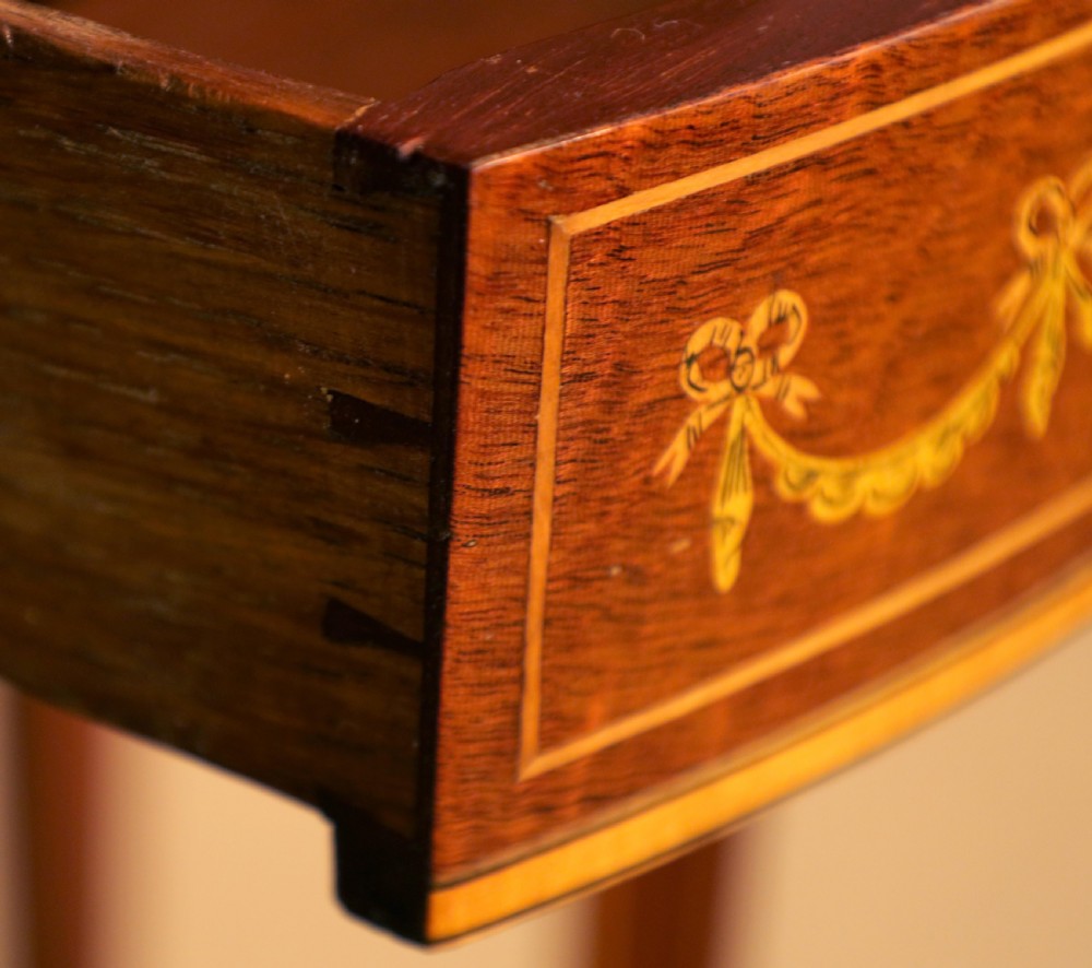 An Exhibition Quality Late Victorian Mahogany Inlaid Demi Lune Table View VII