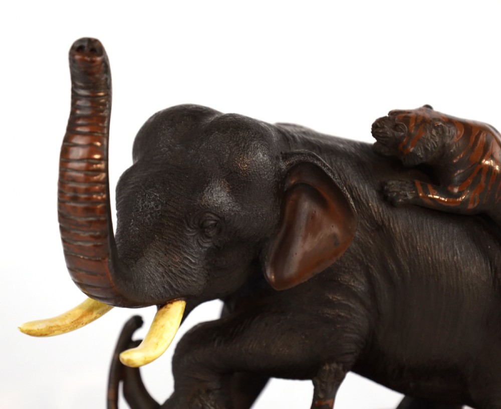 A Japanese Meiji Period Bronze of Tigers and Elephant View II