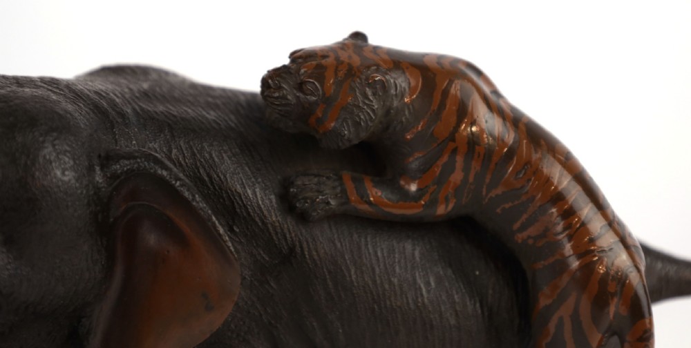 A Japanese Meiji Period Bronze of Tigers and Elephant View III