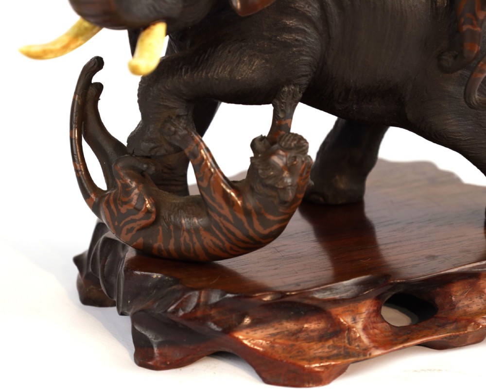 A Japanese Meiji Period Bronze of Tigers and Elephant View IV
