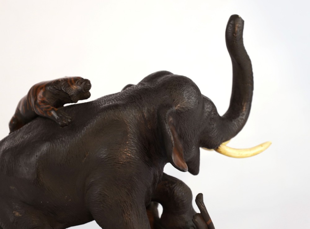 A Japanese Meiji Period Bronze of Tigers and Elephant View VI